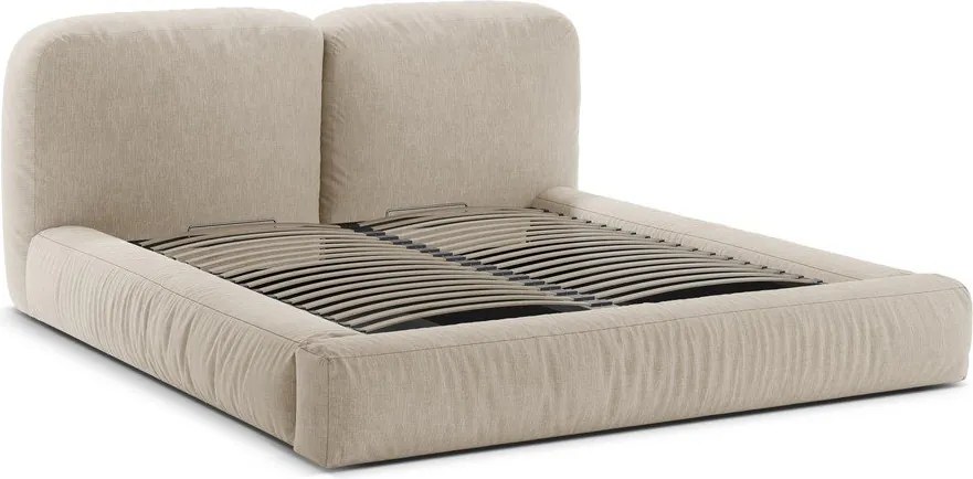 Beżowe tapicerowane łóżko dwuosobowe ze schowkiem ze stelażem 180x200 cm Martina – Micadoni