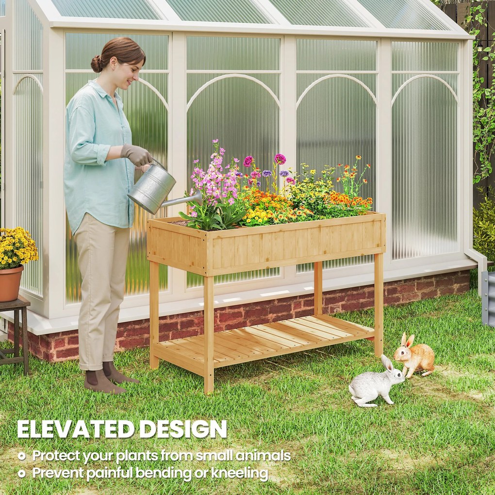 Outsunny Elegancka Podwyższona Grządka z Drewna Świerkowego z Otworami Nawadniającymi, Idealna na Balkon i Ogród