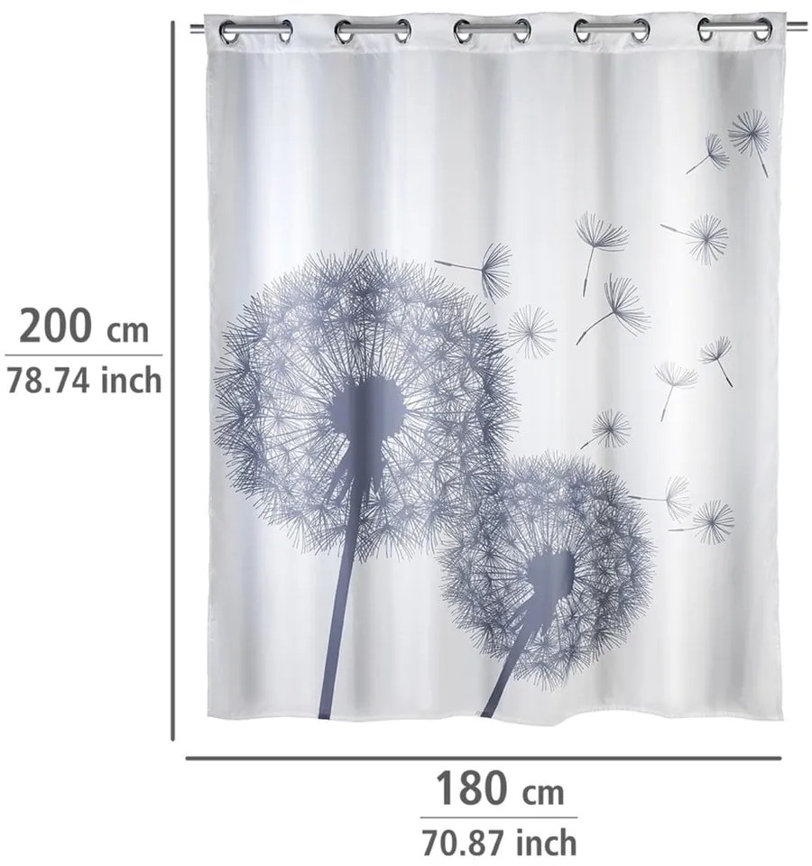 Biała zasłona prysznicowa z warstwą przeciw pleśni Wenko Dandelions, 180x200 cm
