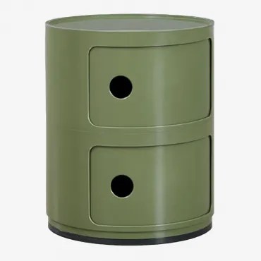 Zestaw 2 Stolików Nocnych Ø30 Cm Z Półkami Babel Intensywny Verde Olive & 2 Szuflady - Sklum