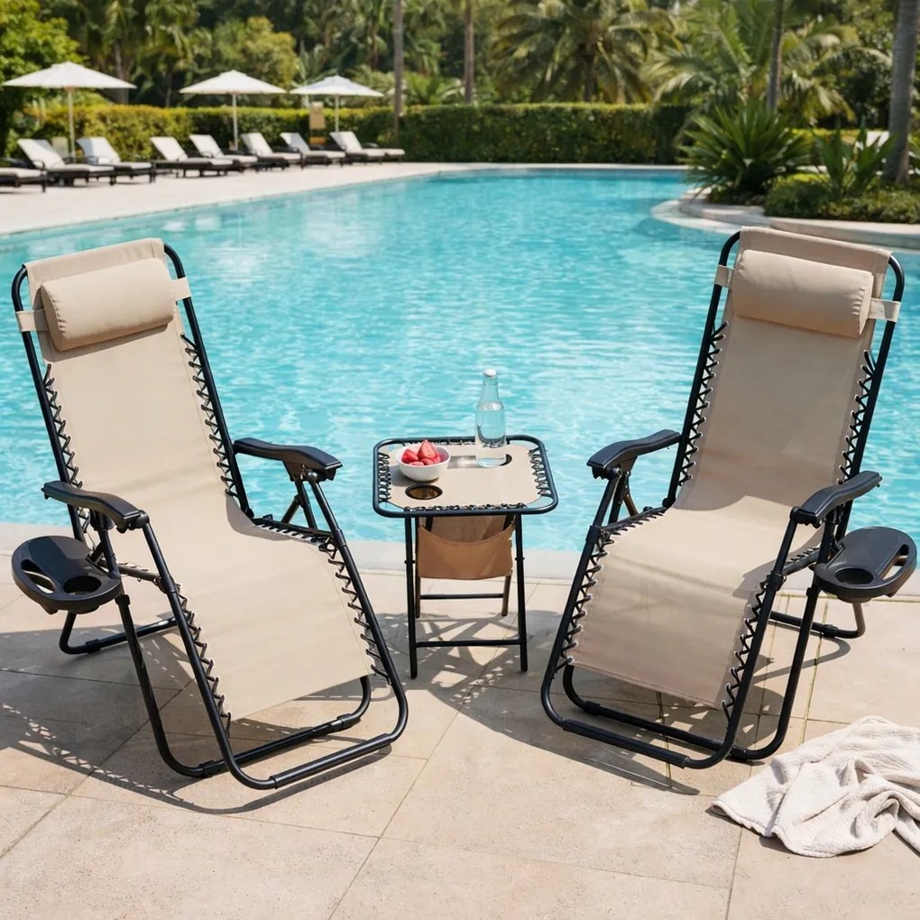 Zestaw 2 leżaków ogrodowych ze stolikiem Malibu 016, kolor beżowy