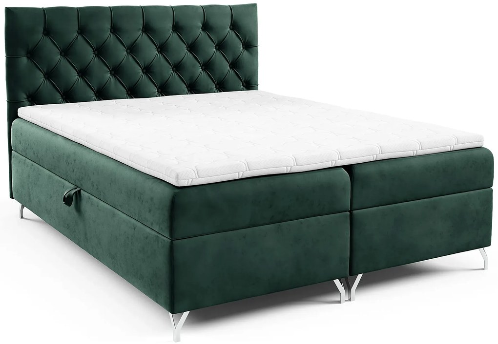 Ciemnozielone łóżko kontynentalne z pojemnikiem 5 rozmiarów R2-C89