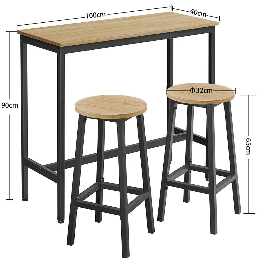 Loftowy stół barowy do kuchni z 2 stołkami dąb sonoma P3-E92
