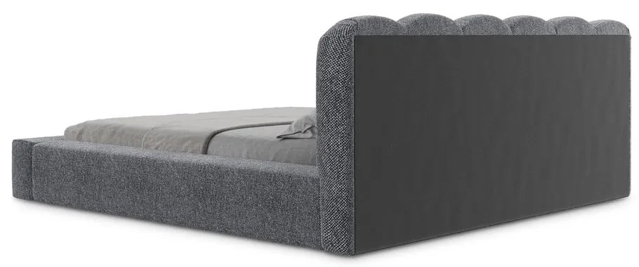 Ciemnoszare tapicerowane łóżko dwuosobowe ze schowkiem i stelażem 160x200 cm Mano – Makamii