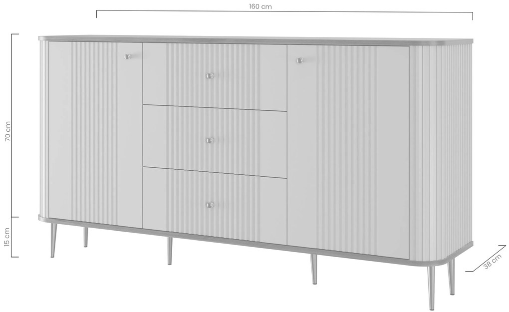 Komoda Vesper 160 cm z szufladami na nóżkach - kaszmir / orzech / czarne nogi