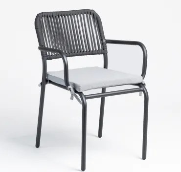 Zestaw 4 Sztaplowanych Krzeseł Ogrodowych Z Podłokietnikami Z Plecionej Liny Arhiza Grafitowa Szarość - Sklum