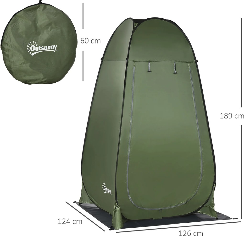 Outsunny Namiot prysznicowy i toaletowy z funkcją przenośności - idealny na kemping, przebieralnia, przenośne WC - zielony, 126 x 124 x 189 cm