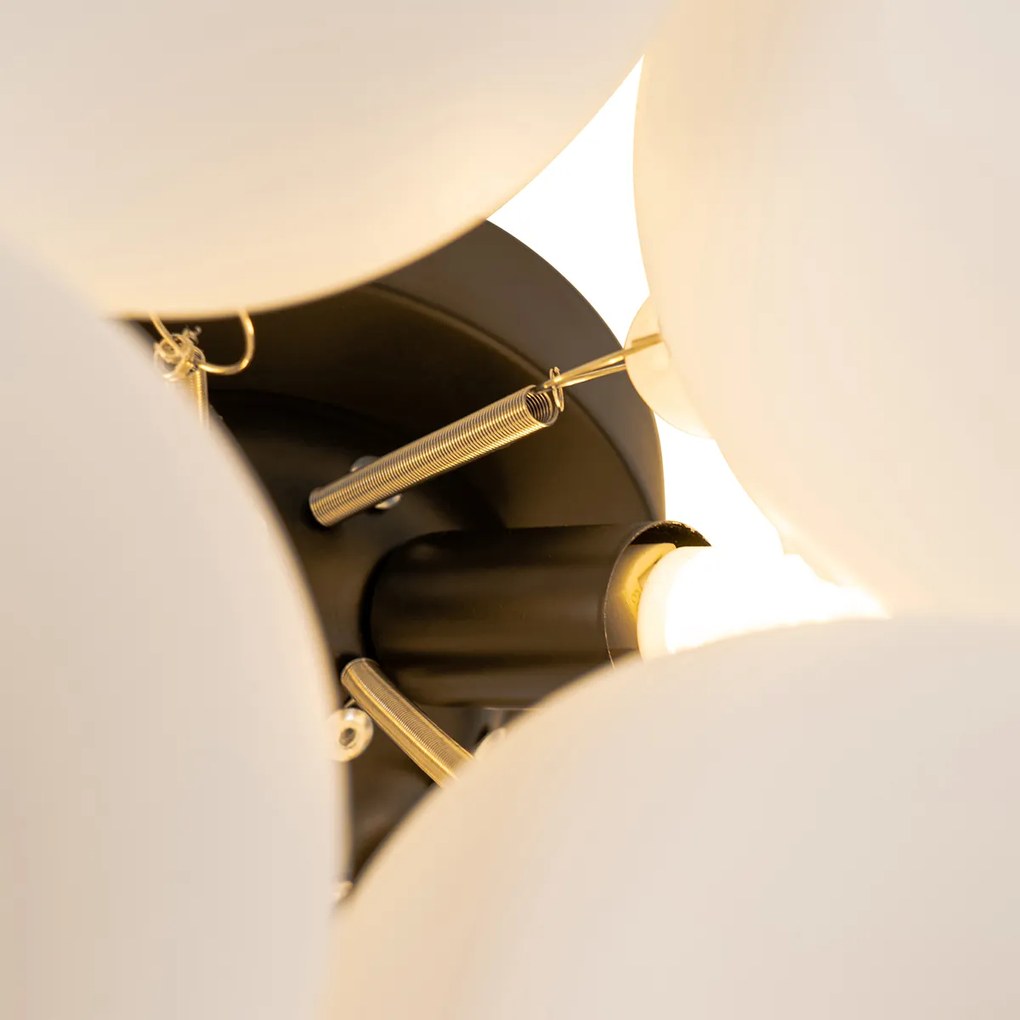 Plafon art deco czarny z opalowym szkłem 4-źródła światła - Uvas