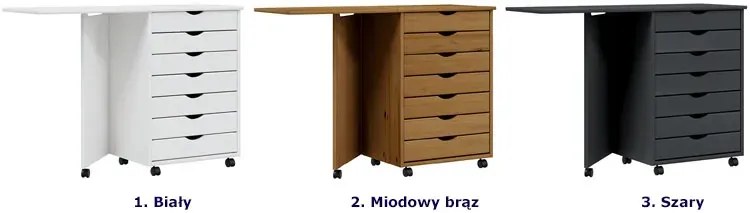 Białe drewniane rozsuwane biurko na kółkach z szafką H8-Z70
