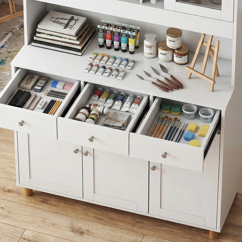 HOMCOM Kredens Witryna do Pracowni i Atelier Nowoczesna Szafka na Akcesoria i Dzieła Płyta MDF 100x40x180 cm | Aosom PL