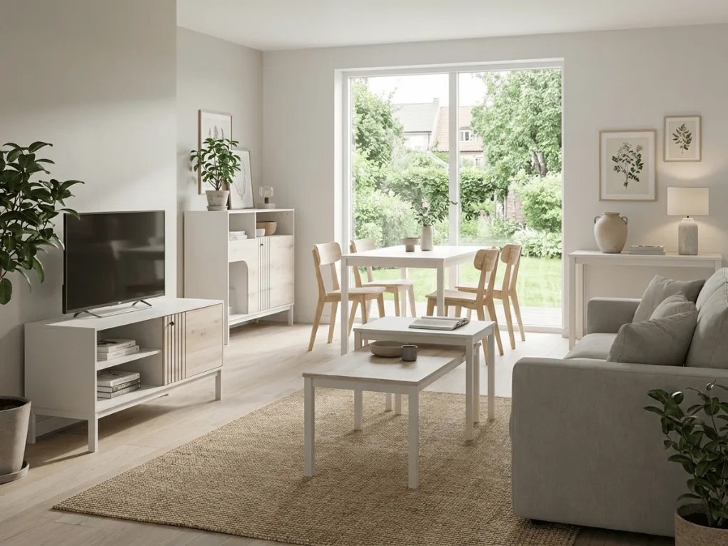 Stolik TV FROST 120x40 cm biały, dekor dąb alpejski