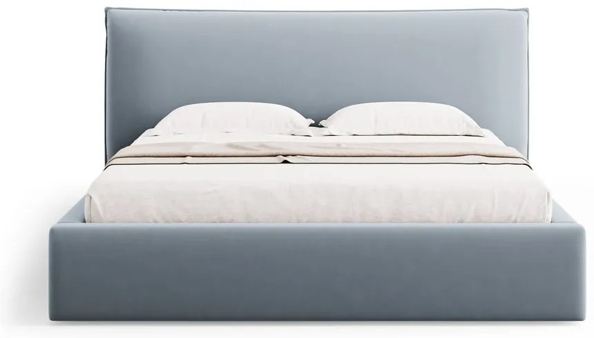 Jasnoniebieskie tapicerowane łóżko dwuosobowe ze schowkiem i stelażem 180x200 cm Elio – Milo Casa