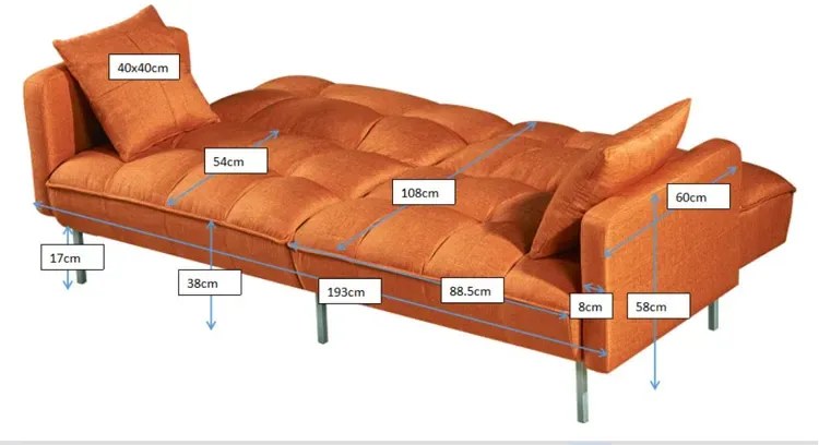 Sofa pikowana rozkładana Barton - popiel