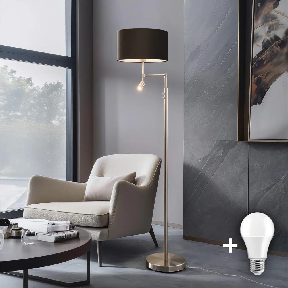 Eglo - Lampa stojąca LED TUNJA 1xE27/60W/230V + LED/2,1W śr. 38 cm chrom/brązowy