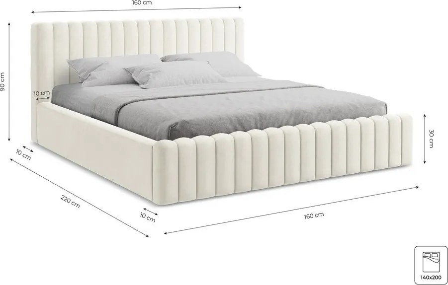 Tapicerowane łóżko dwuosobowe ze schowkiem ze stelażem 140x200 cm w kolorze terakoty Lemi – Makamii