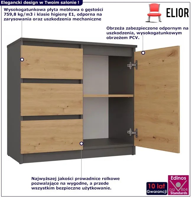 Komoda Z 3 Szufladami Dąb Artisan + Antracyt W5-D27
