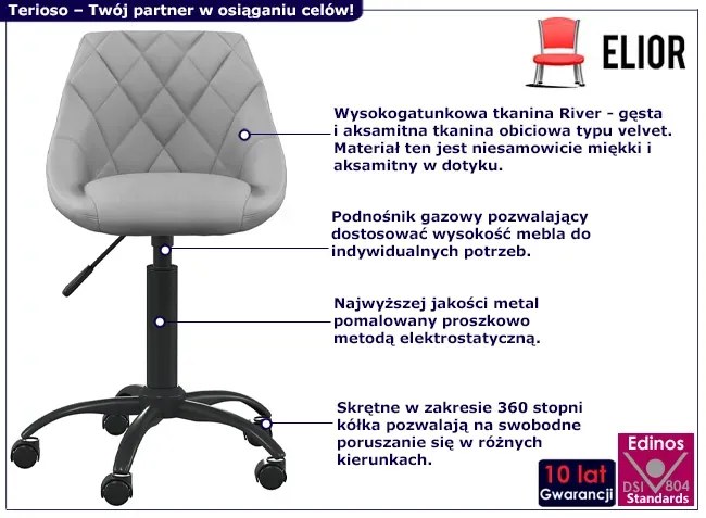 Jasnoszary aksamitny fotel obrotowy - Logido
