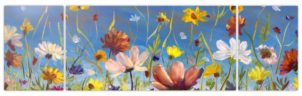 Malowany obraz kwitnącej łąki (170x50 cm)