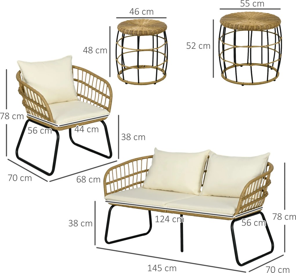 Outsunny Zestaw Mebli z Rattanu 5-częściowy Beżowy | Aosom PL