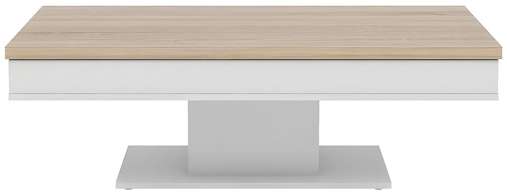 Stolik kawowy ASTULIA – z miejscem do przechowywania – kolor biały – blat o wyglądzie drewna dębowego