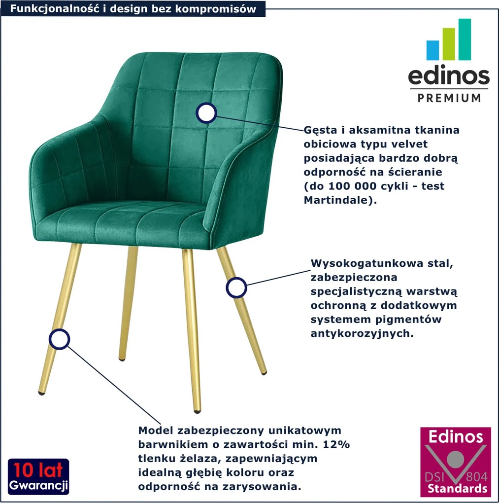 Zestaw 4 zielonych krzeseł pikowanych w stylu glamour F7-K02