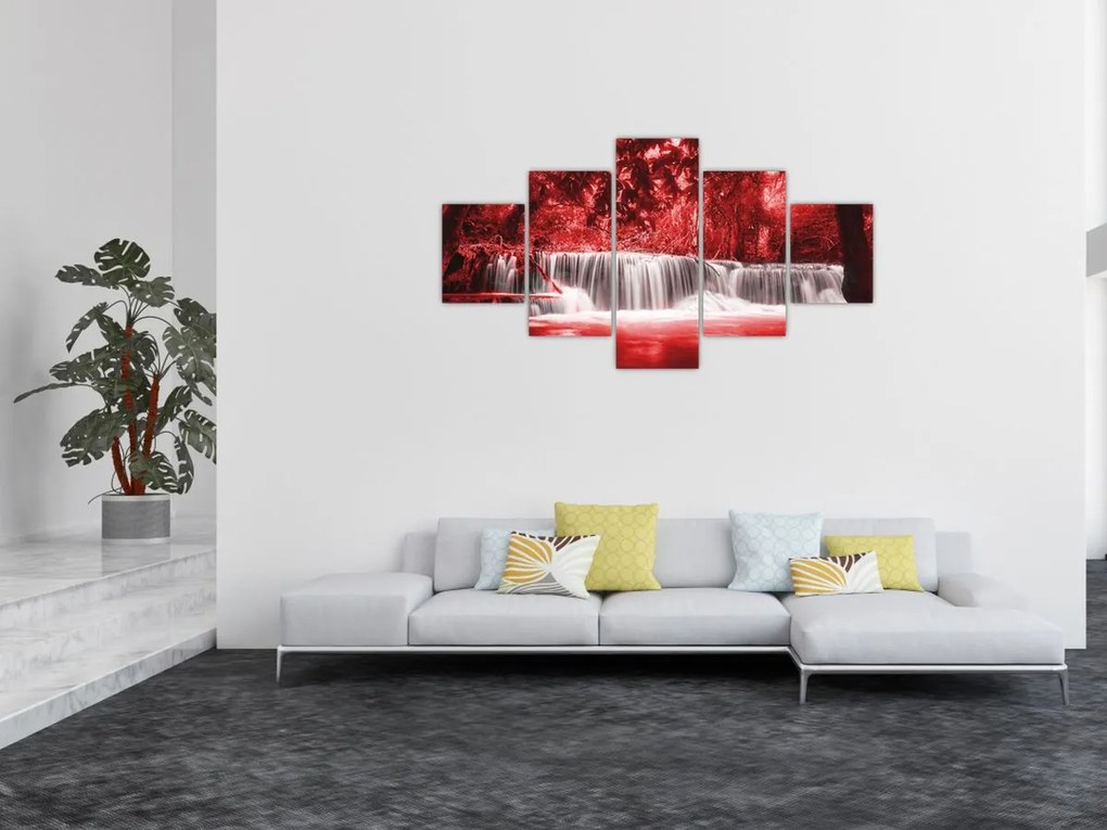 Obraz - Wodospad, czerwony (125x70 cm)