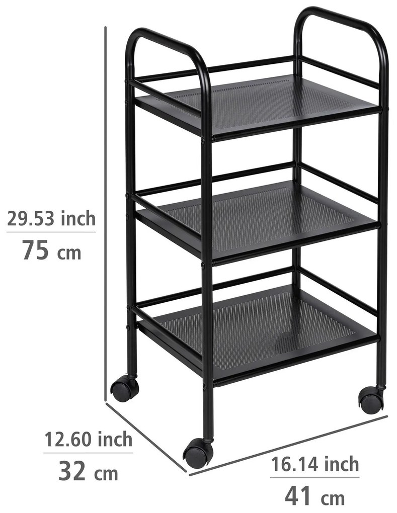 Metalowy wózek łazienkowy, 3 poziomy na kółkach