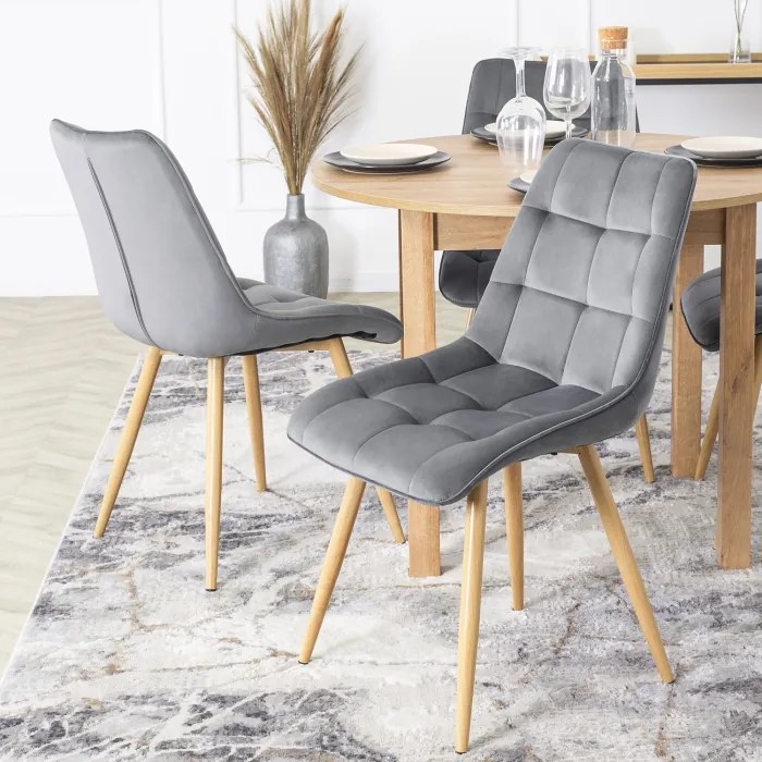 Krzesło Tapicerowane do Salonu RODRI Szare Welurowe Nowoczesne Loft
