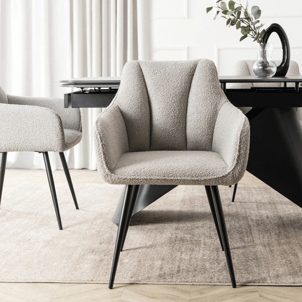 Krzesło Tapicerowane do Salonu NAWARA Szare Boucle Nowoczesne