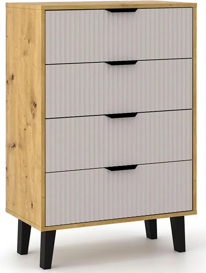 Kooda ryflowana z 4 szufladami dąb artisan + kaszmir K2-H94