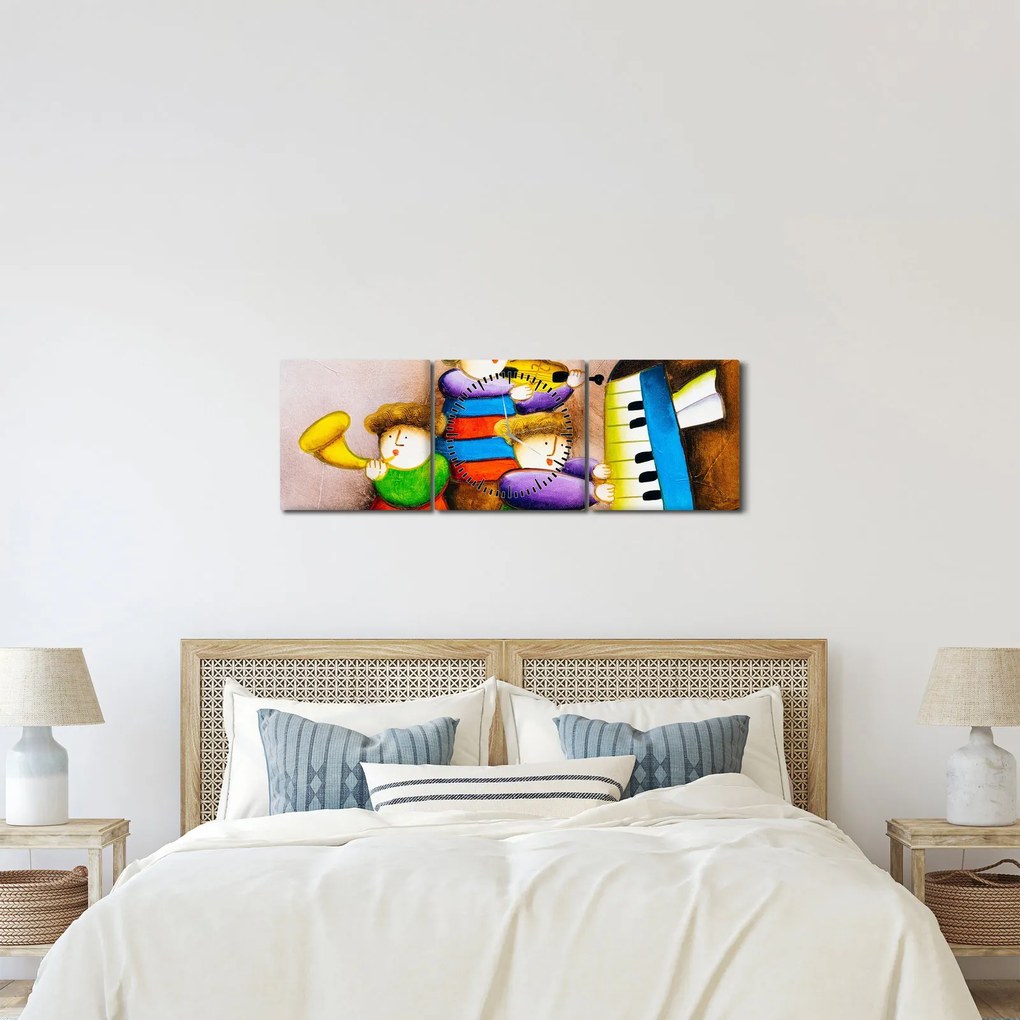 Obraz - Muzycy, malarstwo (z zegarem) (90x30 cm)