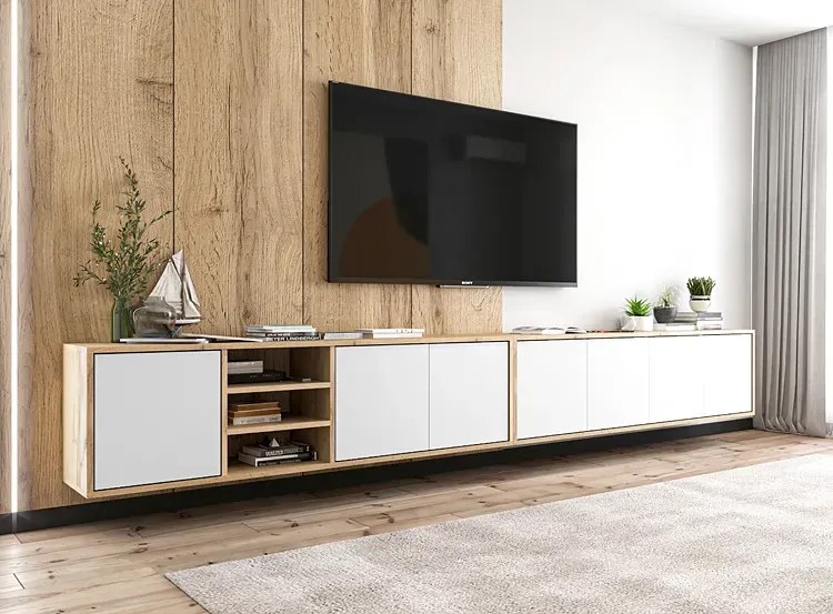 Komplet wiszących szafek rtv dąb wotan + biały - Avila 15X