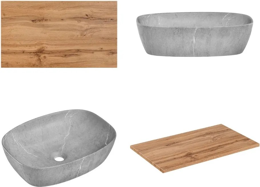 Zestaw łazienkowy Adel 00 biały mat/dąb wotan - szafka 80 cm, słupek, lustro z lampką i umywalka