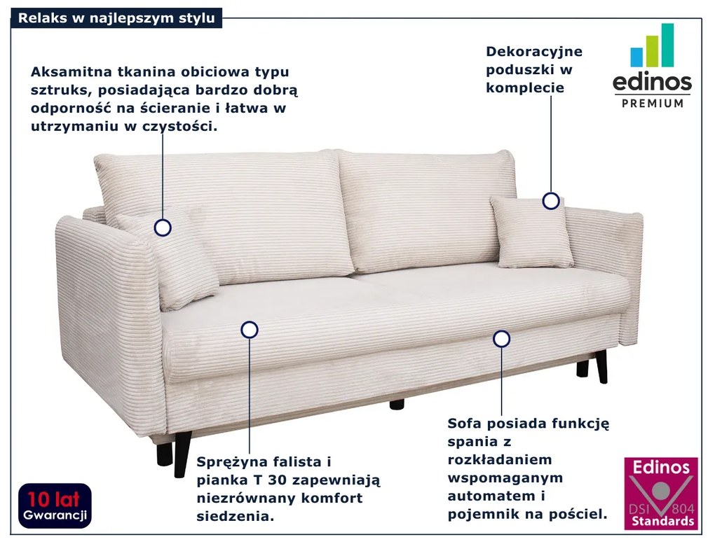 Beżowa sztruksowa kanapa rozkładana z pojemnikiem P5-H93