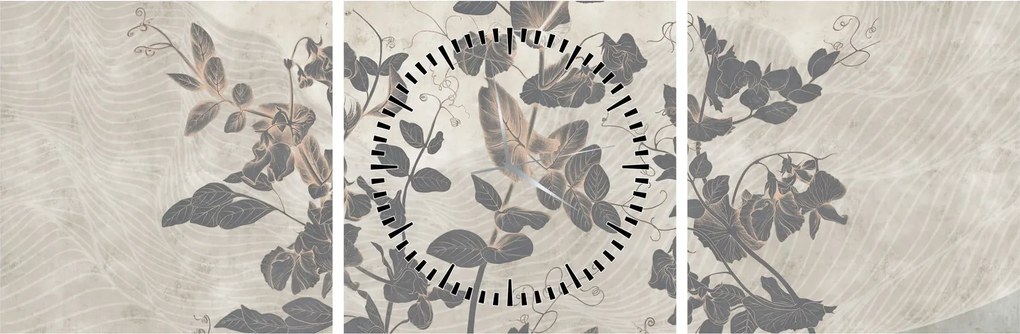 Obraz - Teksturowane liście (z zegarem) (90x30 cm)