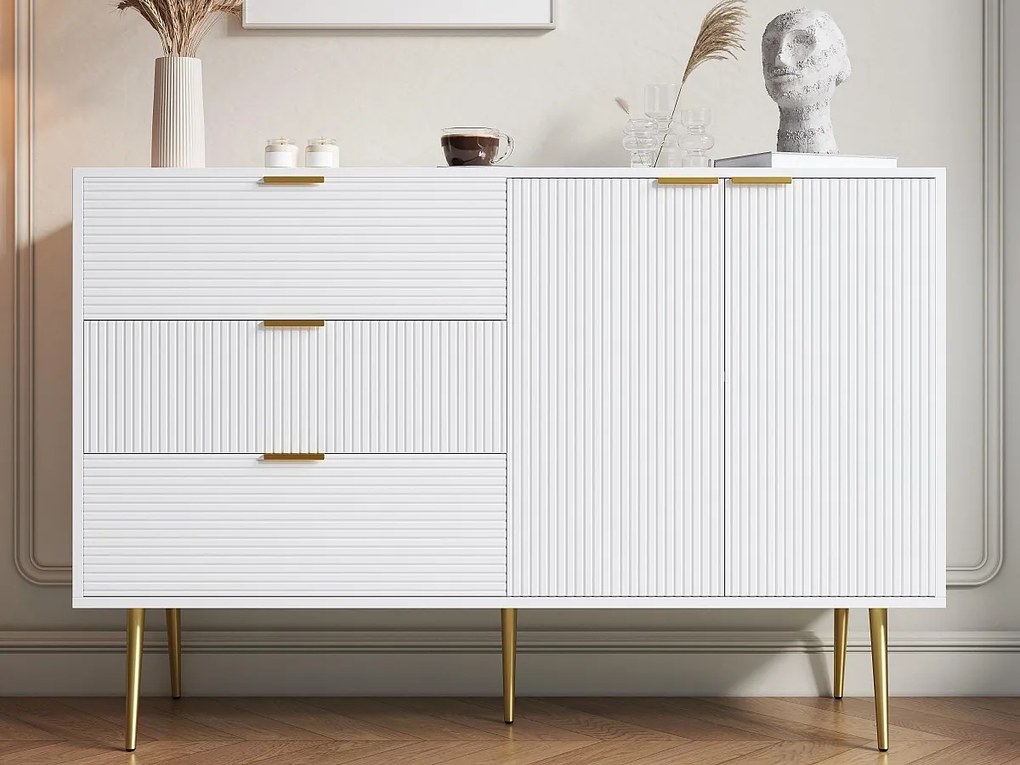 Nowoczesny bufet - 2 drzwi i 3 szuflady - Biały