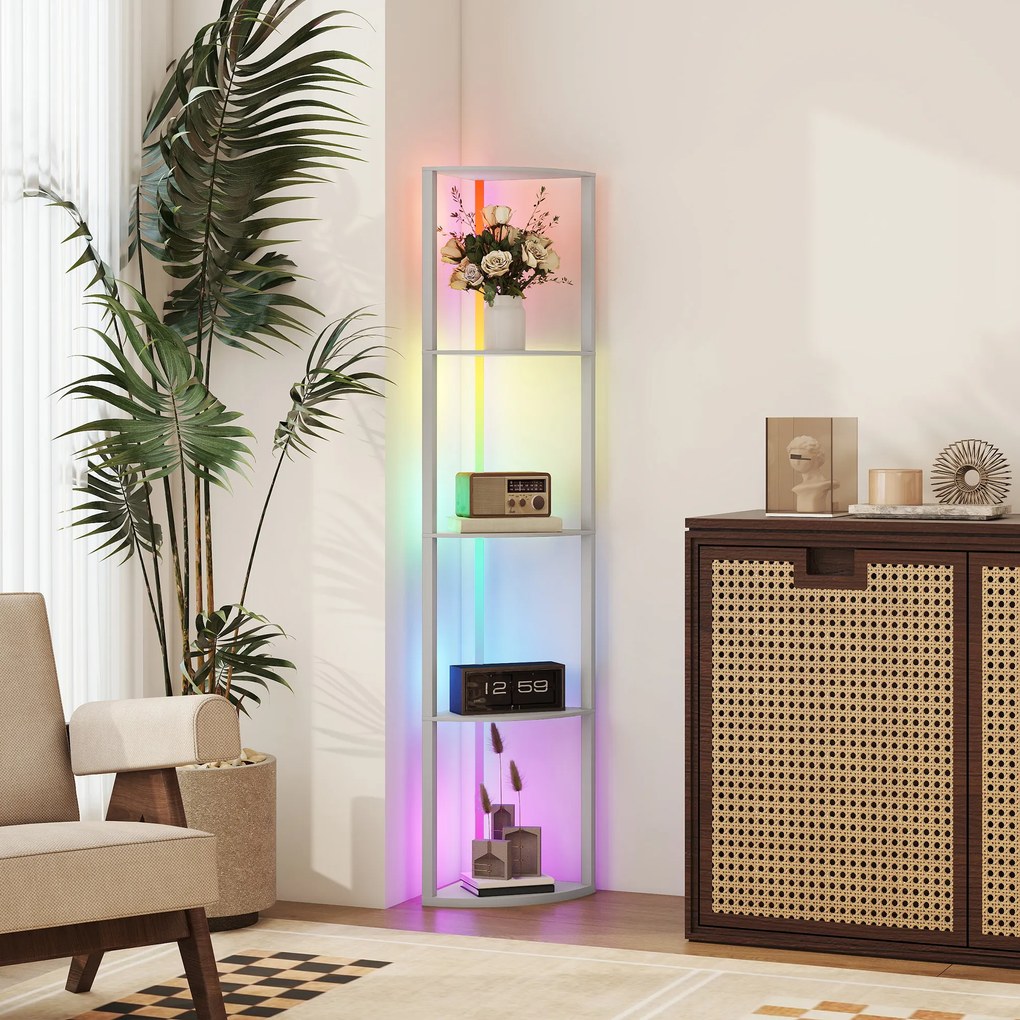 HOMCOM LED lampa stojąca 5-stopniowa ściemnialna z półkami, zmiana kolorów RGB, pilot | Aosom PL