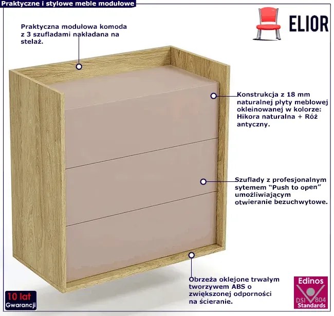 Komoda modułowa hikora + róż antyczny - Afilia 4X