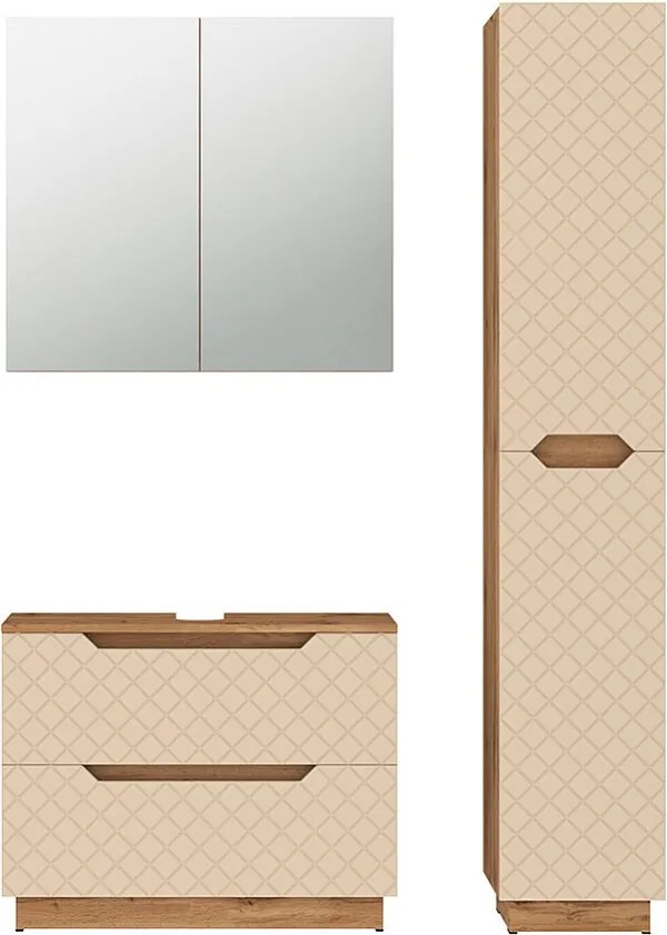 Zestaw mebli łazienkowych dąb/kaszmir ze strukturą płytek 79.6x32x62.5 lotta