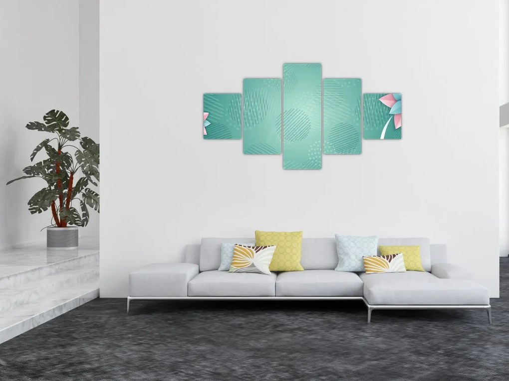 Obraz - Koła z kwiatami (125x70 cm)