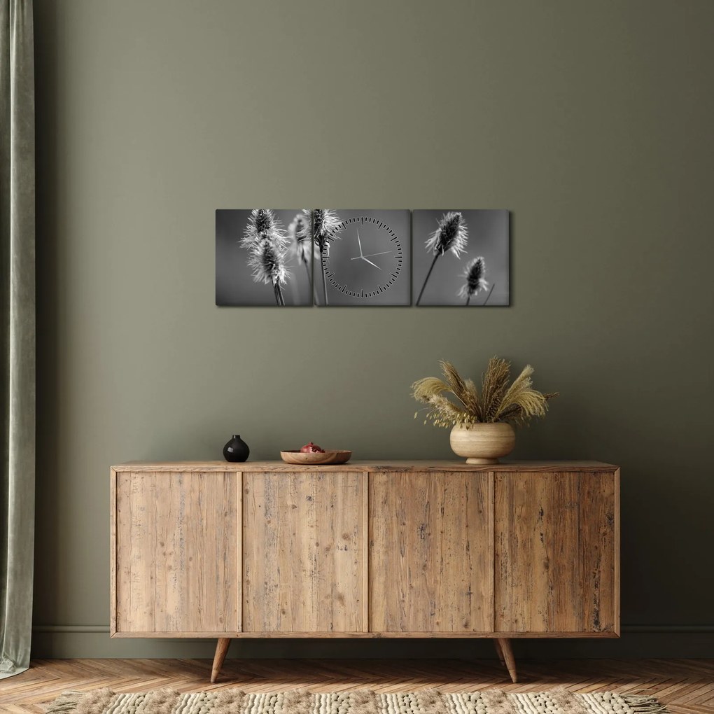 Obraz - Beżowa miękka trawa N⁰2 (z zegarem) (90x30 cm)