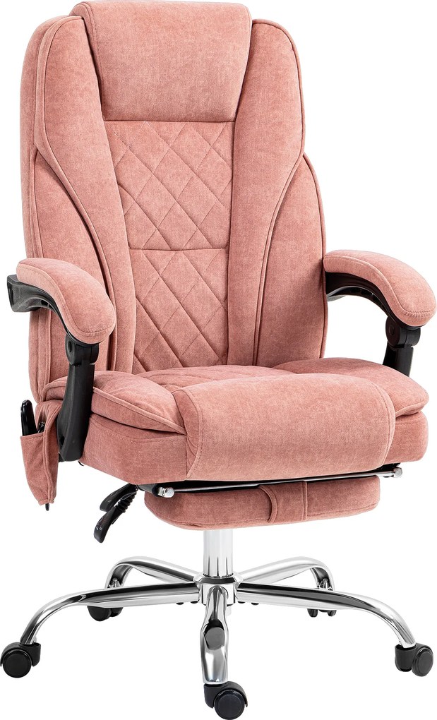 Vinsetto Ergonomiczne Krzesło Biurowe z Masażem, z Podnóżkiem, Obrotowe, na Kółkach, Różowe