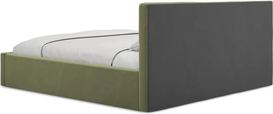 Zielone aksamitne tapicerowane łóżko dwuosobowe ze schowkiem ze stelażem 140x200 cm Hiko – Makamii