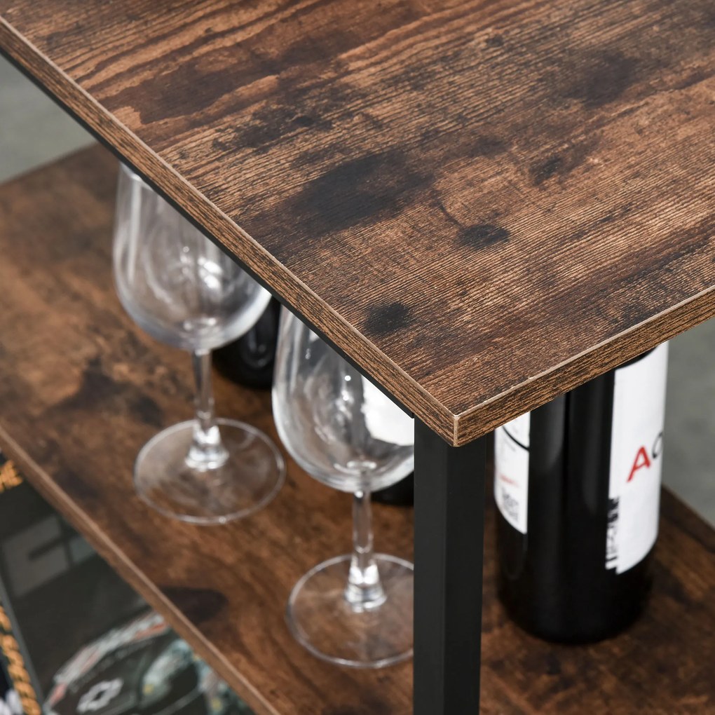 HOMCOM Zestaw stolik barowy z 2 stołkami 3-częściowy blat kuchenny z regałem rustykalny brąz czarny | Aosom PL