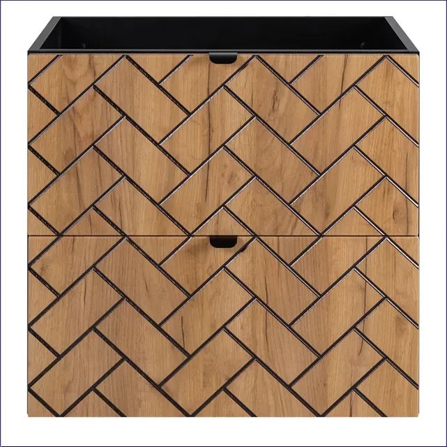 Szafka umywalkowa w jodełkę 60 cm czarny + dąb craft złoty K9-A37
