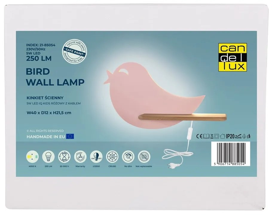 Różowa lampa dziecięca Bird – Candellux Lighting