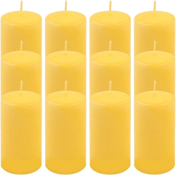 Zestaw świec słupkowych, 11,5 cm, Ø 6 cm, żółte, 12 szt.