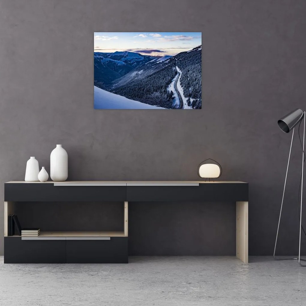 Obraz na szkle ośnieżonego stoku (70x50 cm)