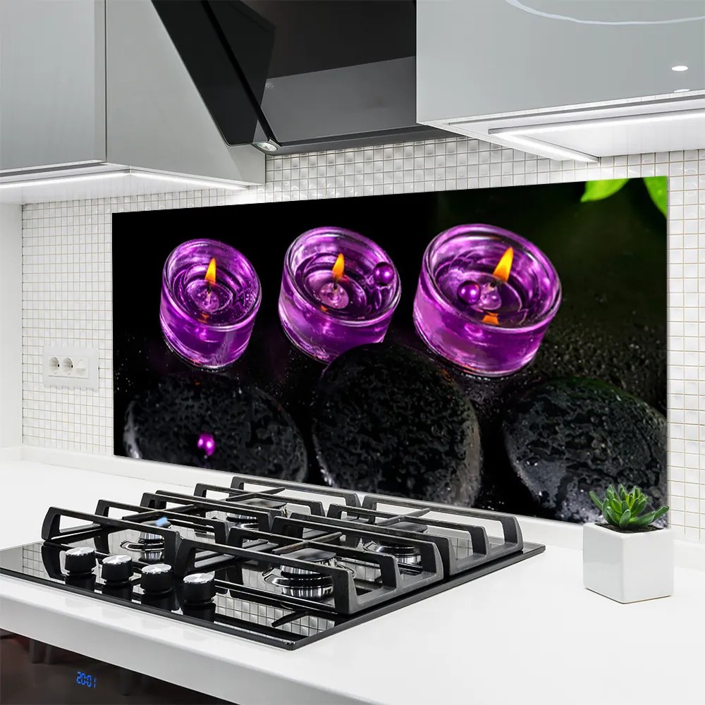 Panel Szklany do Kuchni Płomień Świecy I Kamienie