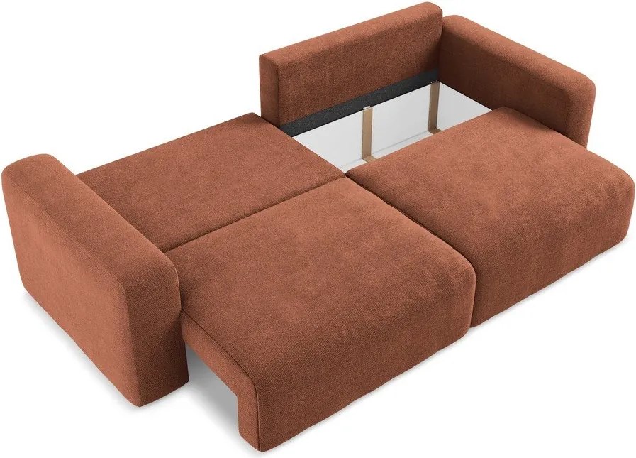 Rozkładana sofa ze schowkiem z tkaniny szenilowej w kolorze terakoty 252 cm Kona – Makamii
